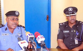 Kaduna the State Commissioner of Police, Mr. Abdulrahman Ahmed, right, during a press briefing by the Kaduna State Police Commissioner of Kaduna on the planned protest by National Labour Congress (NLC) and Nigeria Union Teachers (NUT) in Kaduna/premium...