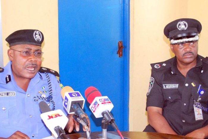 Kaduna the State Commissioner of Police, Mr. Abdulrahman Ahmed, right, during a press briefing by the Kaduna State Police Commissioner of Kaduna on the planned protest by National Labour Congress (NLC) and Nigeria Union Teachers (NUT) in Kaduna/premium...