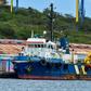 The Seven Seas supply ship, scheduled to transport two containers with aid to Venezuela, remains moored in a port of Willemstad, Curaçao, Netherlands Antilles, on February 24, 2019