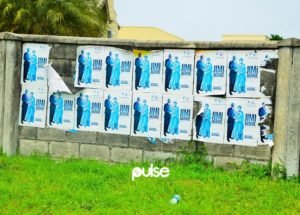 Posters of the PDP gubernatorial candidate Jimi Agbaje in Lekki Phase 1 (Pulse)