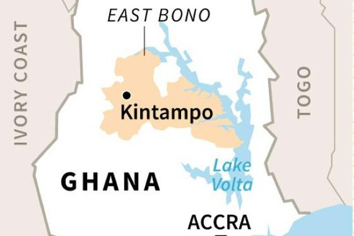 Map locating fatal bus crash in Kintampo, Ghana