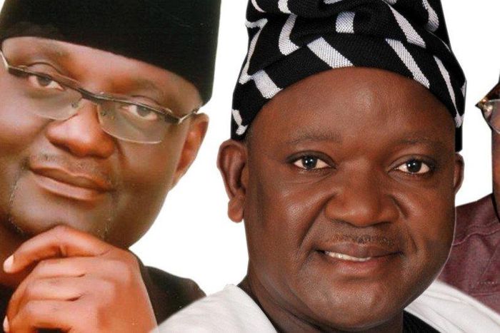 Benue PDP Candidate and current governor Samuel Ortom and Emmanuel Jime of the APC