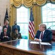 US President Donald Trump says he'll be attending Normandy 75th anniversary ceremonies at a meeting with WWII veterans and their families in the Oval Office