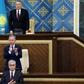 Kazakhstan's new interim president Kassym-Jomart Tokayev (bottom) was sworn, taking over from long-time former president Nursultan Nazarbayev (top)