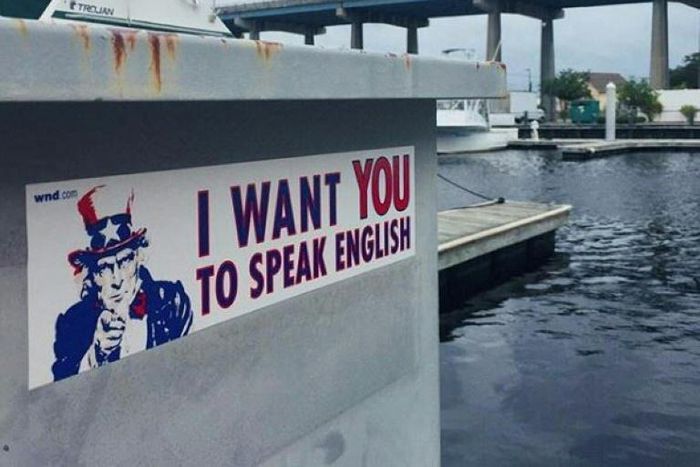 "I want YOU to speak English," Uncle Sam says on a poster at North Myrtle Beach in South Carolina -- similar posters have surfaced in several US cities