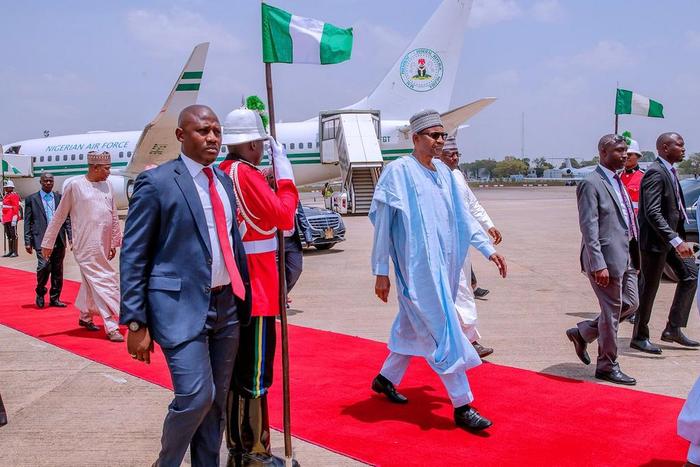 President Muhammadu Buhari arriving Abuja from Katsina after participating in the Governorship and state Assembly elections on Saturday March 9, 2018