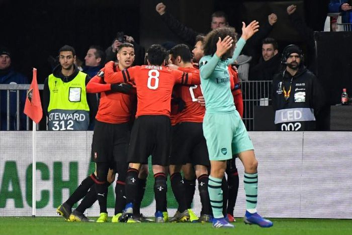 Arsenal were left stunned as Rennes came back to win 3-1 against the 10-man Gunners in their Europa League last 16, first leg