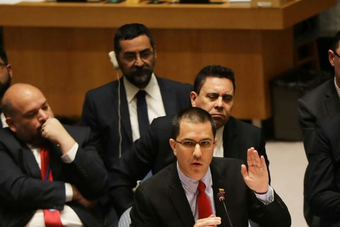 Venezuelan Foreign Minister Jorge Arreaza addresses the United Nations Security Council in January 2019