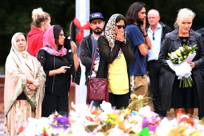 Florial tributes are laid near the Al Noor mosque in Christchurch, one of two targeted in the massacre