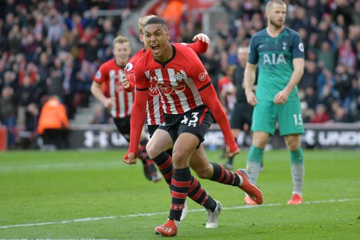 Yan Valery celebrates Southampton's equaliser in a 2-1 win over Tottenham