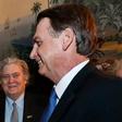 Brazilian President Jair Bolsonaro (R) and US President Donald Trump's former strategist Stephen Bannon during a meeting Sunday with prominent conservative thinkers at the Brazil embassy in Washington