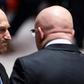 US envoy on Venezuela Elliott Abrams (L) speaks to Russian Ambassador Vassily Nebenzia ahead of a vote on a US draft resolution calling for new presidential elections in Venezuela -- Russia and China vetoed the text