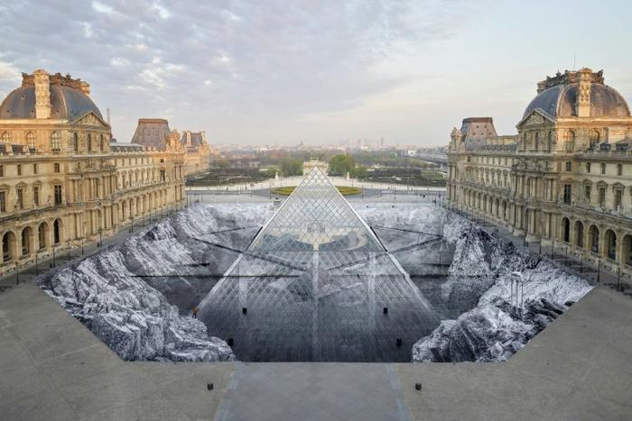 This huge collage by French artist JR in the courtyard of the Louvre lasted just a few hours before its 2,000-odd bits of paper were torn to shreds