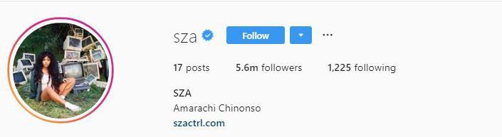 Her Instagram account, @SZA carrying the Nigerian name. (Instagram/SZA)