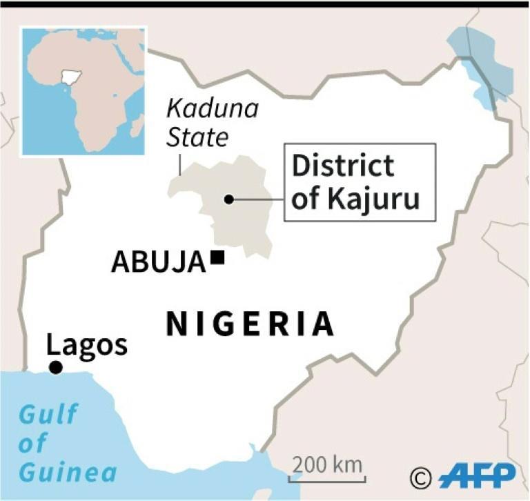 Map locating Kajuru district where more than 130 people were killed in an attack by gunmen on villages in the state of Kaduna in Nigeria