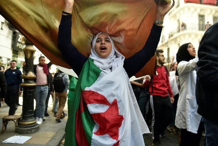 Algerian students demonstrate in the capital on March 5, 2019 against ailing President Abdelaziz Bouteflika's bid for a fifth term