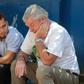 Frederic Coppens (R), of Belgium, the father of imprisoned Belgian-Nicaraguan student leader Amaya Coppens, reacts next to Adam Gabriel Enriquez, husband of imprisoned student Yaritza Rostran, on March 7, 2019 during a hunger strike by the prisoners