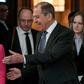 Russian Foreign Minister Sergei Lavrov, right, speaks with Venezuelan Vice President Delcy Rodriguez during a meeting in Moscow on March 1, 2019