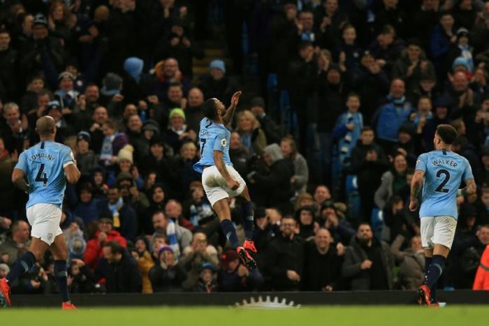 Raheem Sterling scored a hat-trick to extend Manchester City's Premier League lead to four points over Liverpool