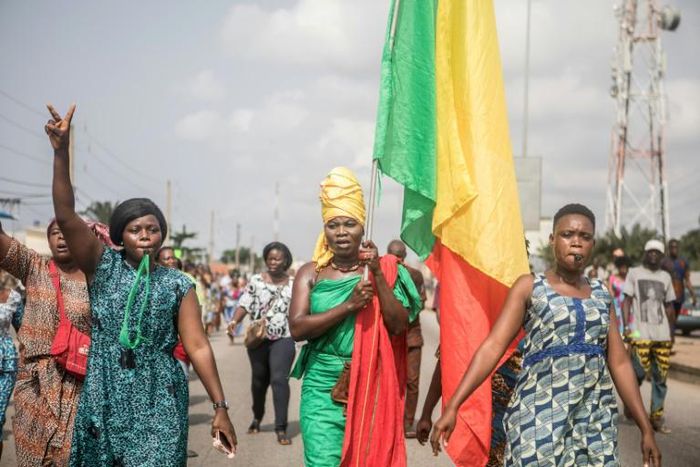 Opposition protesters in Benin's biggest city Cotonou, where they chanted slogans denouncing President Patrice Talon