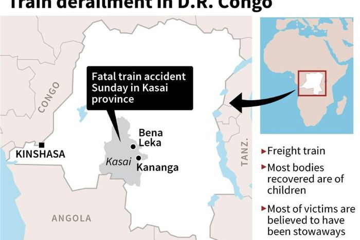 Map locating the area of fatal train accident in DR Congo on Sunday
