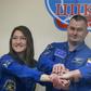US astronauts Christina Koch and Nick Hague (R) and Russian cosmonaut Alexey Ovchinin are scheduled to travel to the International Space Station