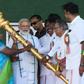 Prime Minister Narendra Modi (C) is seeking a second term but opinion polls have suggested ebbing support for his right-wing BJP