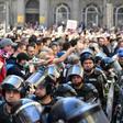 Riot police were on hand as protesters massed outside Serbia's presidential building ahead of a speech by the country's leader Aleksandar Vucic