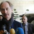 United Nations Special Envoy for Syria Geir Pedersen speaks to the press upon his arrival in the capital Damascus on March 17, 2019