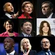 The 18 Democratic presidential candidates (l to r) as of April 10, 2019: Pete Buttigieg, Bernie Sanders, Kamala Harris, Cory Booker, Elizabeth Warren, Beto O'Rourke, John Delaney, John Hickenlooper, Eric Swalwell, Amy Klobuchar, Andrew Yang, Marianne W...