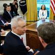 In this file photo taken on February 22, 2019 US President Donald Trump watches as China's Vice Premier Liu He (L) speaks with US Trade Representative Robert Lighthizer (R) in the Oval Office