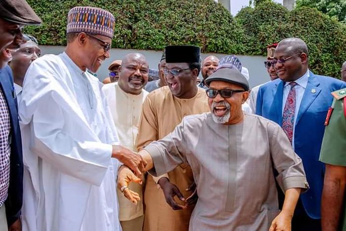 President Muhammadu Buhari meets Labour Leaders in Abuja/Twitter-@AbbaAudu01