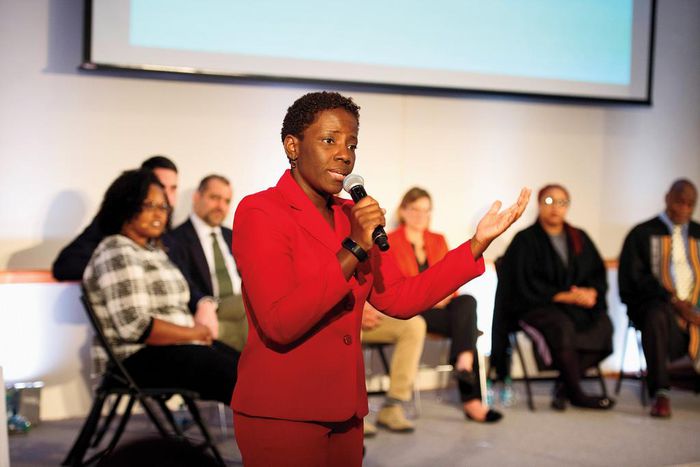Umunna Dehlia, recently appointed Clinical Law at Harvard Law School speaks during a session on effective client representation. (Harvard Law Today)