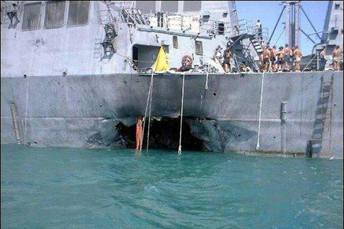 On October 12, 2000, a rubber boat loaded with explosives blew up as it rounded the bow of the USS Cole guided-missile destroyer