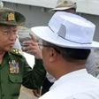 Myanmar military chief Senior General Min Aung Hlaing, seen here inspecting a bridge in August 2018, is facing calls from US senators to face punishment over the campaign against the Rohingya minority