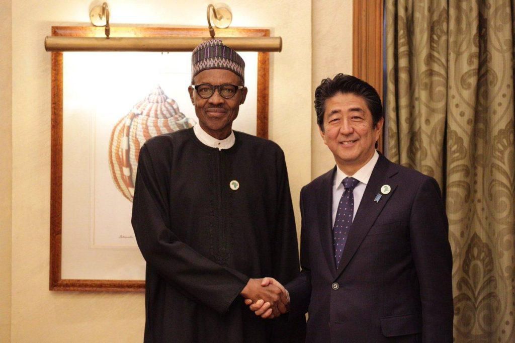 President Muhammadu Buhari in a handshake with Shinzo Abe, the Japanese Prime Minister [shipsandports]