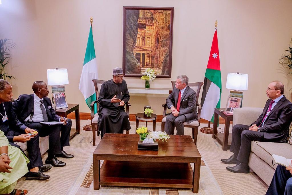 President Buhari holds a bilateral meeting with King of Jordan, King Abdullahi II bin Al-Hussein on the sideline of the World Economic Forum on the Middle East and North Africa in Amman, Jordan 1