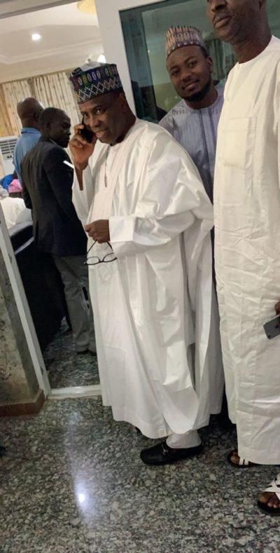 Tambuwal receives the call from Ahmed Aliyu and Senator Wamakko