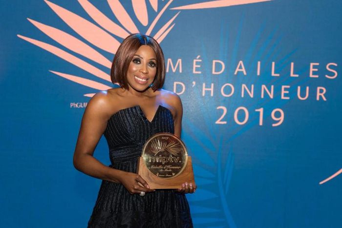 Mo Abudu joins three international TV CEOs that were awarded with the Médailles d’Honneur by MIPTV [ Twitter/MoAbudu]