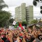Supporters of former Brazilian president Luiz Inacio Lula da Silva rally outside his cell on April 7, 2019 to mark his first year in prison