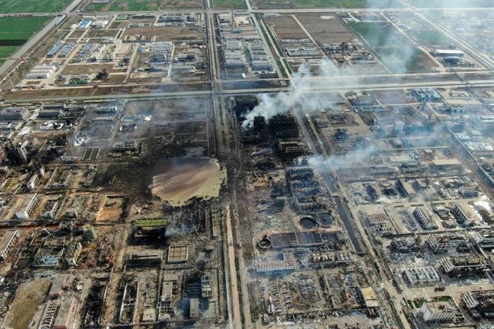 An aerial view after the explosion at the chemical plant in Jiangsu province last month