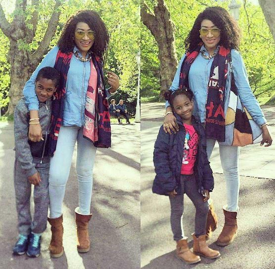 Oge Okoye and her two children [KokoTVNigeria]