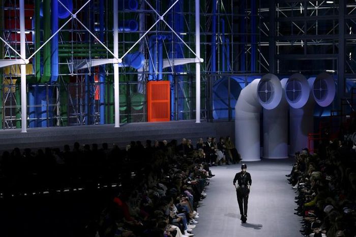 A museum inside a museum: Louis Vuitton recreated Paris' Pomipidou Centre art gallery inside the Louvre Museum for its fashion week show