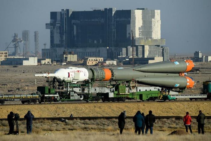 Two astronauts who survived an aborted Soyuz launch last year were preparing for blast-off Thursday aboard the giant Soyuz MS-12 rocket from the Russian-leased Baikonur cosmodrome in Kazakhstan