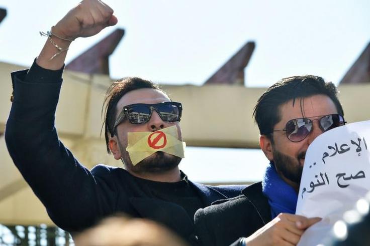 Algerian journalists protest against alleged censorship of coverage of demonstrations against a fifth term for veteran President Abdelaziz Bouteflika in Algiers