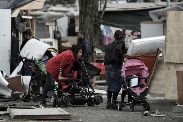 Attackers in recent days targeted Roma camps including this one in the Paris suburb of Bobigny