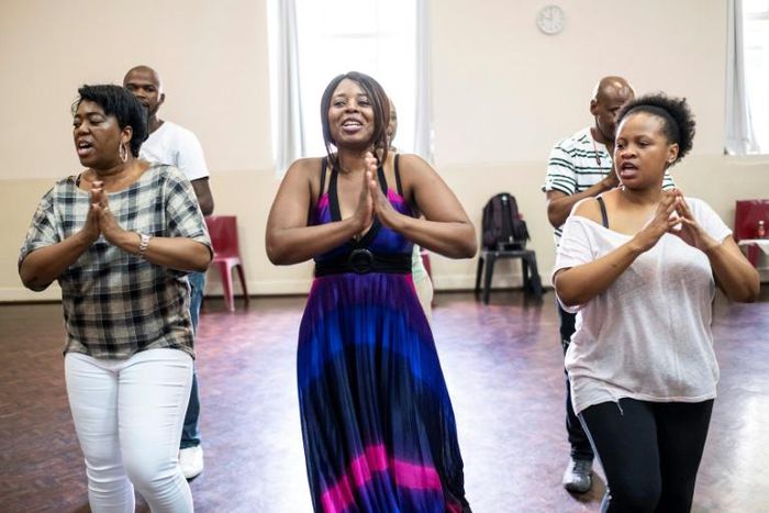High note: The Soweto Gospel Choir, seen here in rehearsal, have won a Grammy for 'Freedom,' a tribute to Nelson Mandela