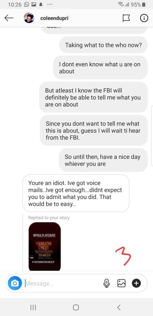 Screenshots of the conversation between Ruggedman and the American woman [LindaIkeji]
