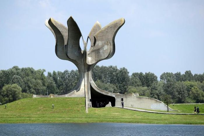 The Jasenovac camp, where a memorial is seen in 2018, is known as Croatia's Auschwitz and was run by the country's Nazi-allied Ustasha regime which persecuted and killed hundreds of thousands of ethnic Serbs, Jews, Roma and anti-fascist Croatians