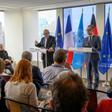 France's Foreign Minister Jean-Yves Le Drian (L) and Germany's Foreign Minister Heiko Maas speak to reporters at the French Mission to the United Nations in New York on April 2, 2019